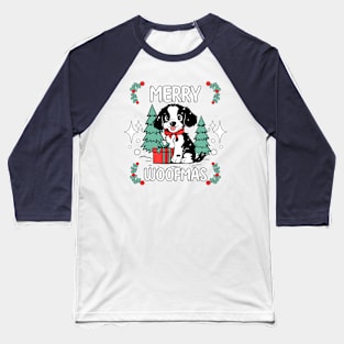 Merry Christmas dog pet puppy woof typography | Morcaworks Baseball T-Shirt